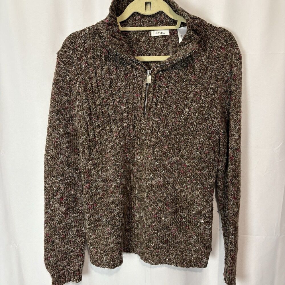 Vtg 90s Liz Claiborne Pullover 1/4 Zip Sweater Women’s Size L Chocolate Brown